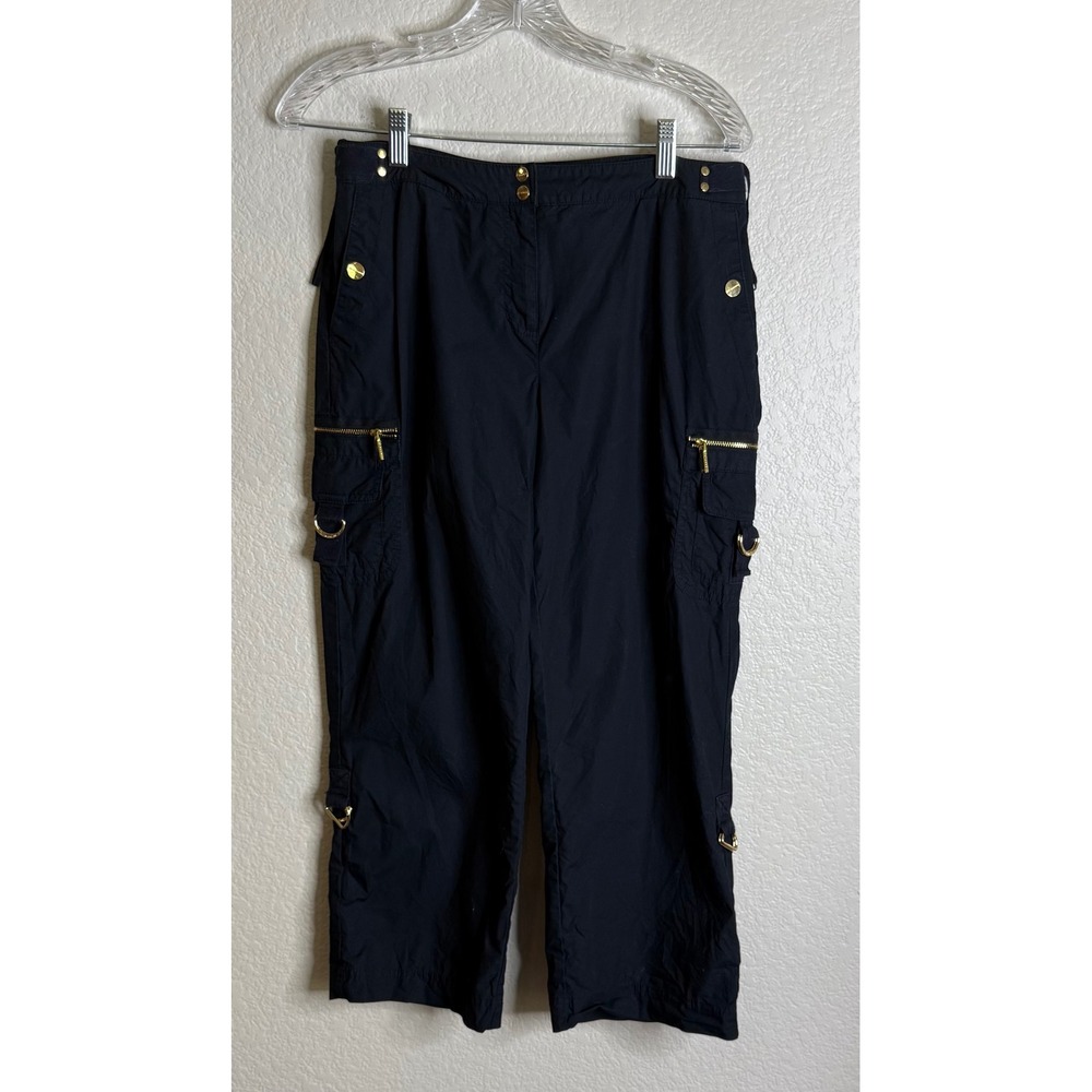 Jones New‎ York Women 6P Cargo Pants Black Gold Zip Utility Cropped Capris